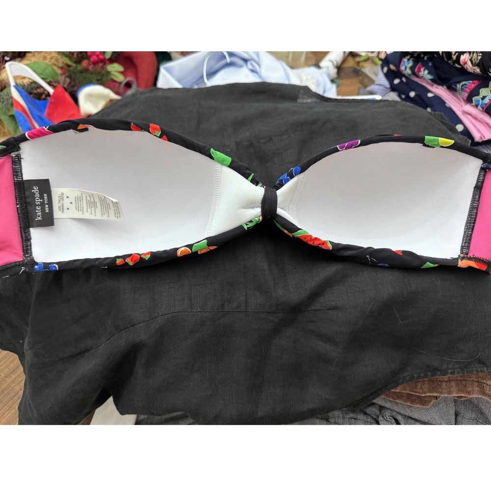 Kate Spade New York Fruit Bandeau Bikini Top Black Multi Sz M Coquette Vacation - Picture 4 of 4